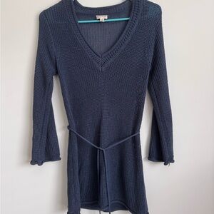 Hem & Thread Blue V-Neck Sweater with Tie Waist
